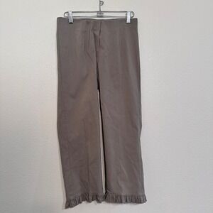 VTG Coquette Ruffle Hem Bloomer Stretch Capri Pants Women Size M Taupe Gray